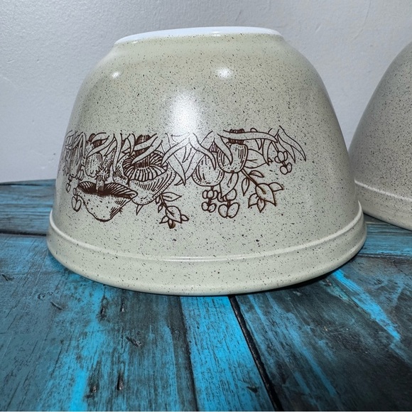 Set Of 3 Pyrex Forest Fancies Speckled Tan Nesting Bowls Mushroom 1980s - Picture 4 of 10